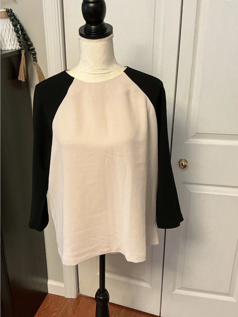 J. Crew Cream Front Black Raglan Long Sleeve Top